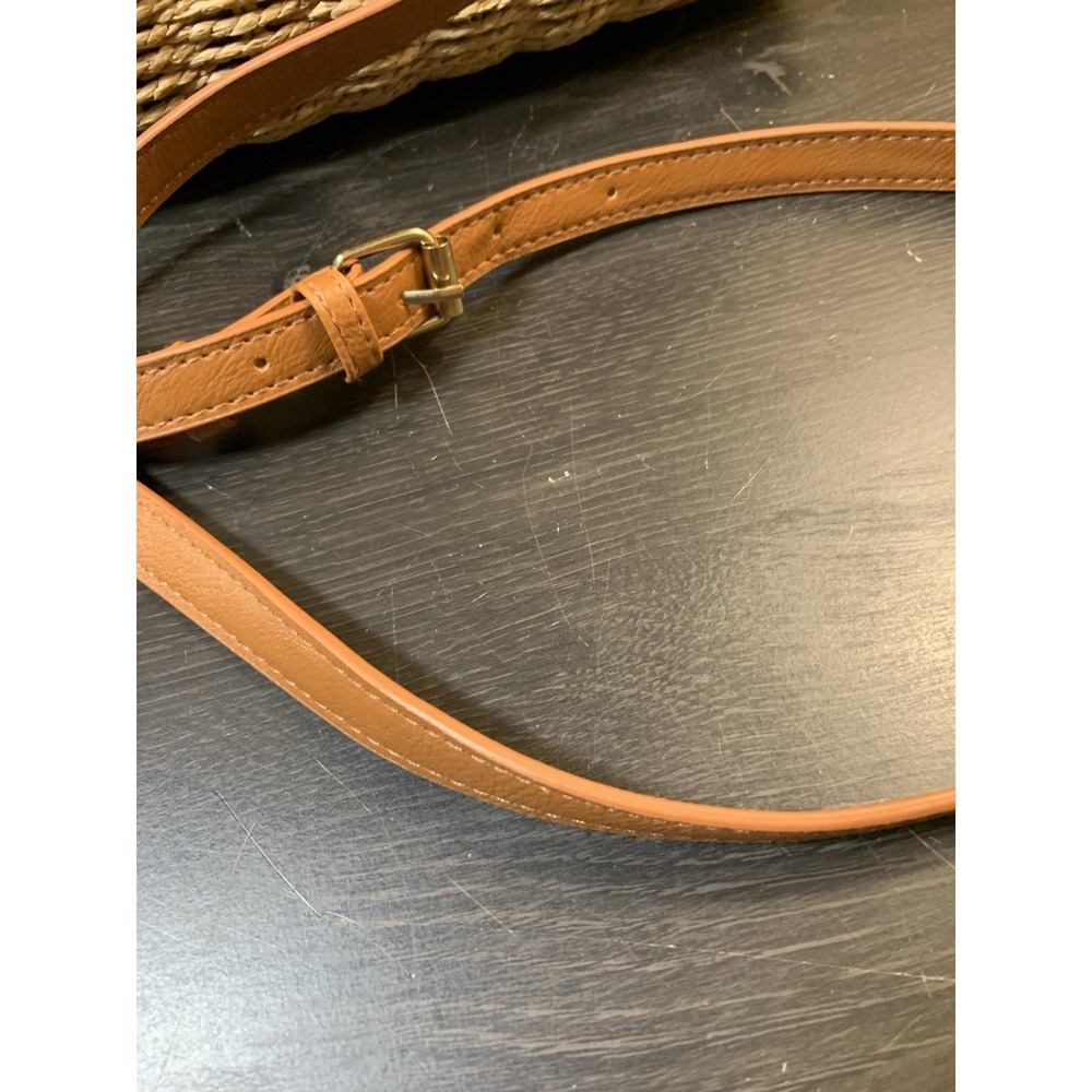 Woven Handbag‎ Paper Fiber Faux Bamboo Handles Tan Crossbody Summer Tote Purse - Picture 7 of 7